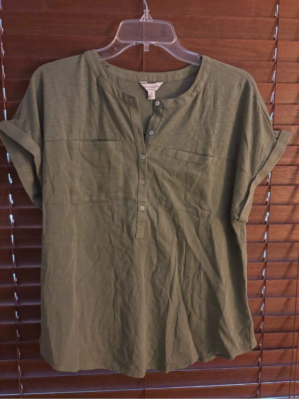 Lucky Brand Olive Short-Sleeve Button Henley Top
